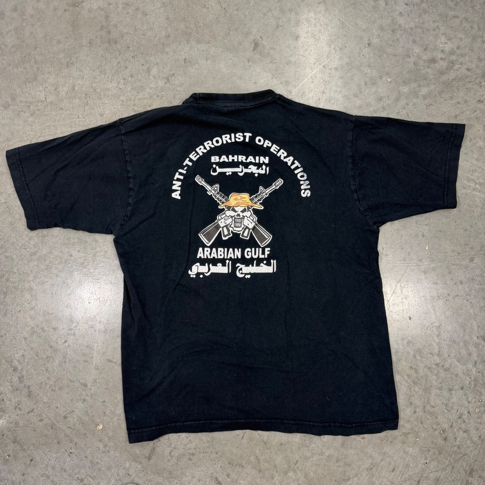 Vintage HIS Anti-Terrorist Operations Bahrain Arabian Gulf Skull T-Shirt XL